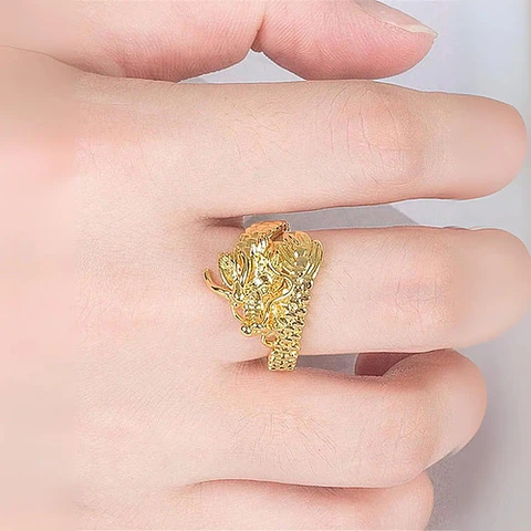 Anillo Ajustable Color Oro Hip Hop Forma Dragón Hombre Mujer