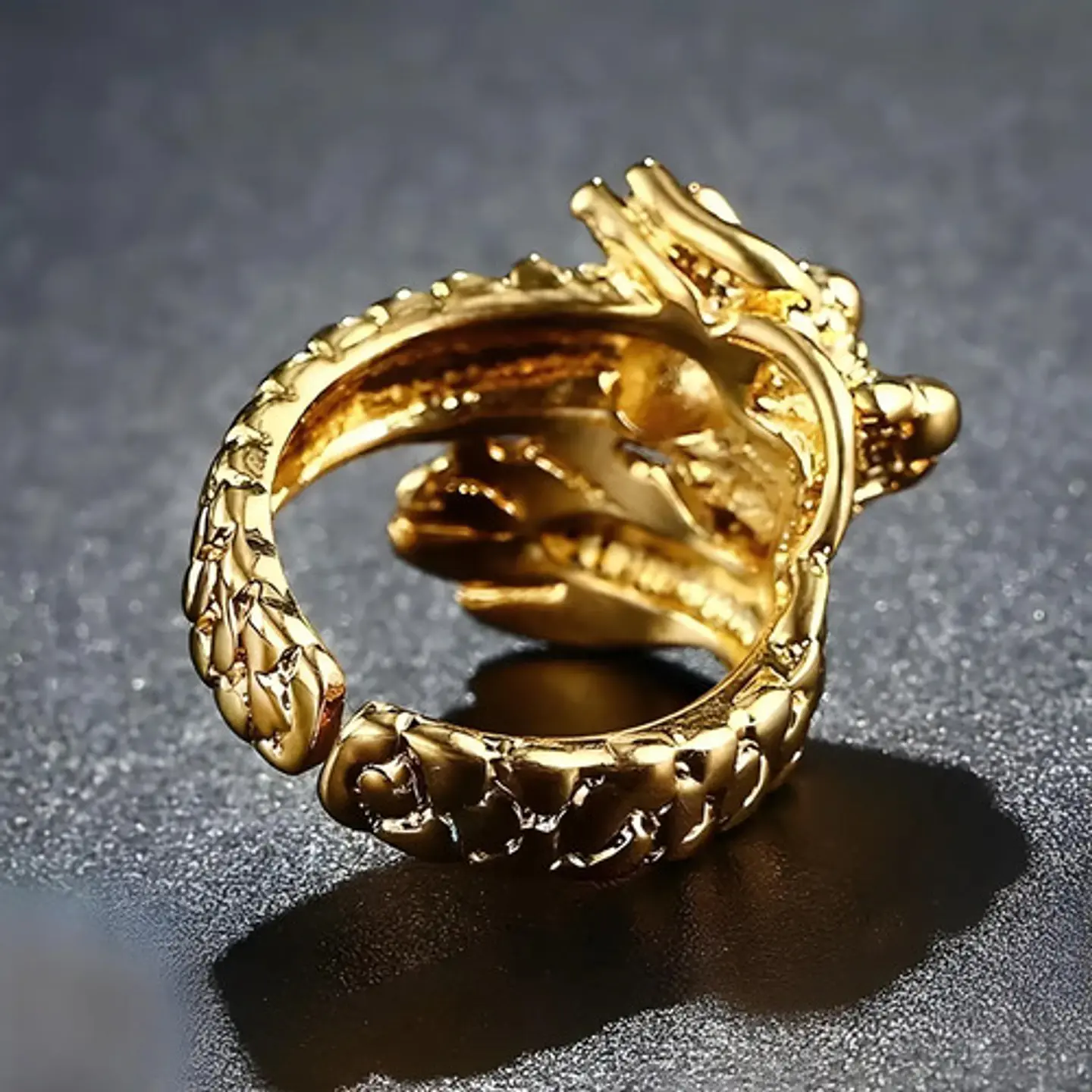 Anillo Ajustable Color Oro Hip Hop Forma Dragón Hombre Mujer 4