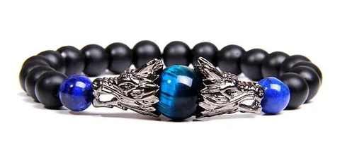 Pulsera Manilla Piedras Volcánicas Dragón Elástico Hombre