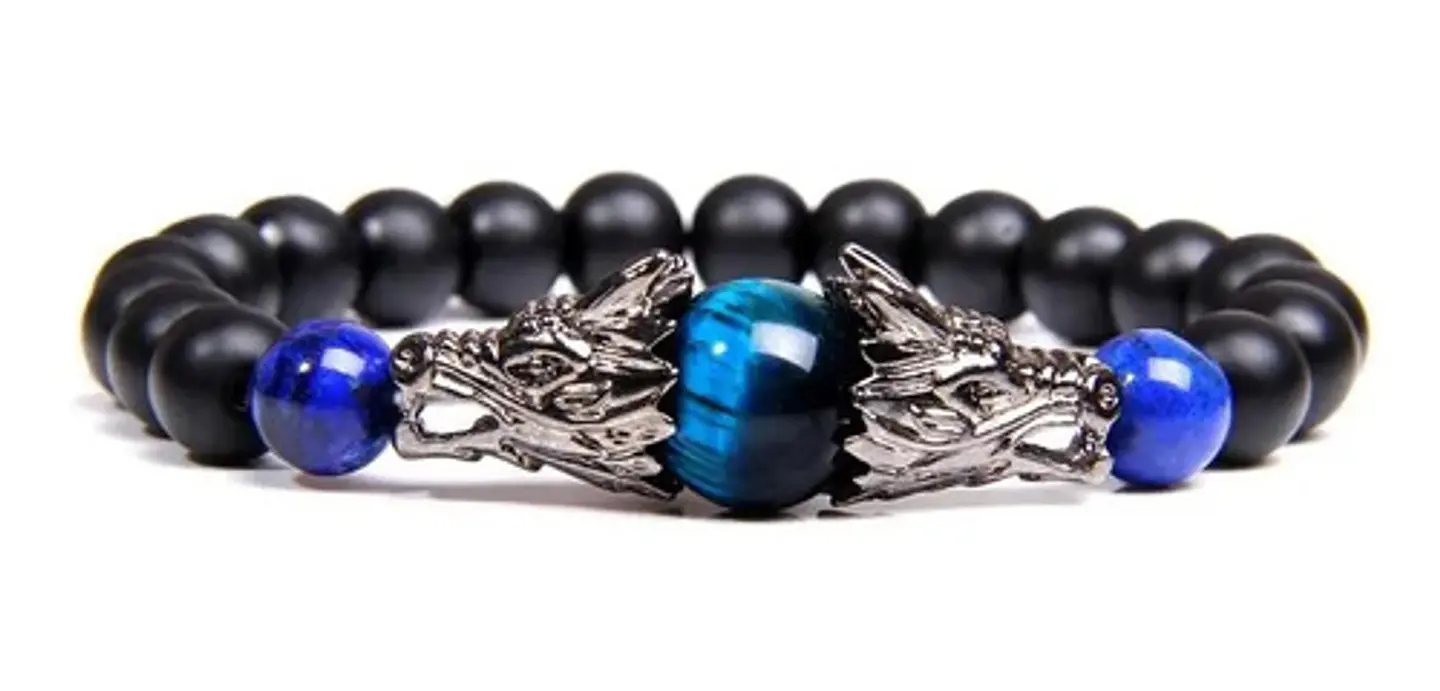 Pulsera Manilla Piedras Volcánicas Dragón Elástico Hombre 1