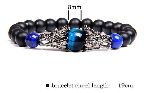 Pulsera Manilla Piedras Volcánicas Dragón Elástico Hombre