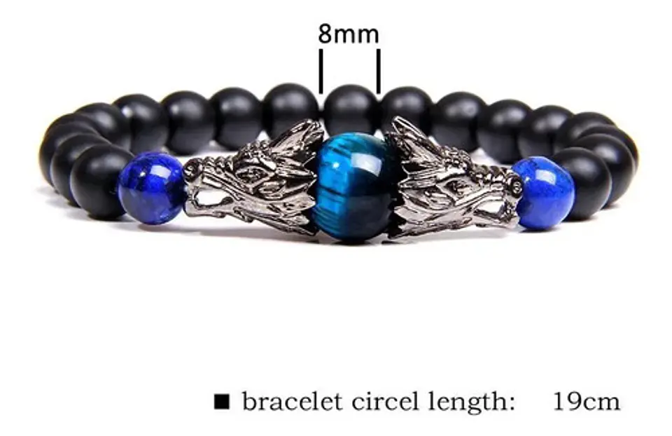 Pulsera Manilla Piedras Volcánicas Dragón Elástico Hombre 2