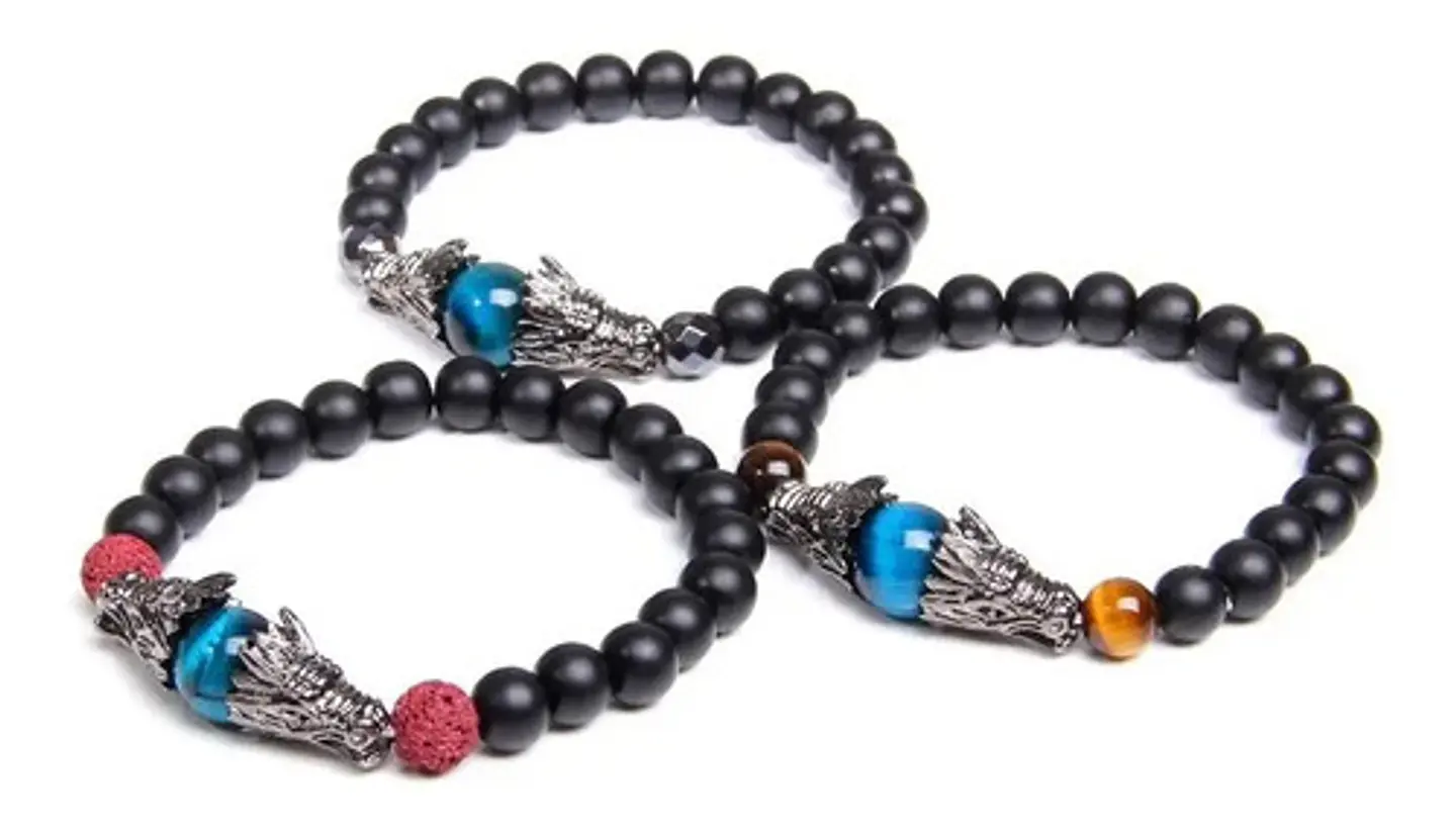 Pulsera Manilla Piedras Volcánicas Dragón Elástico Hombre 3