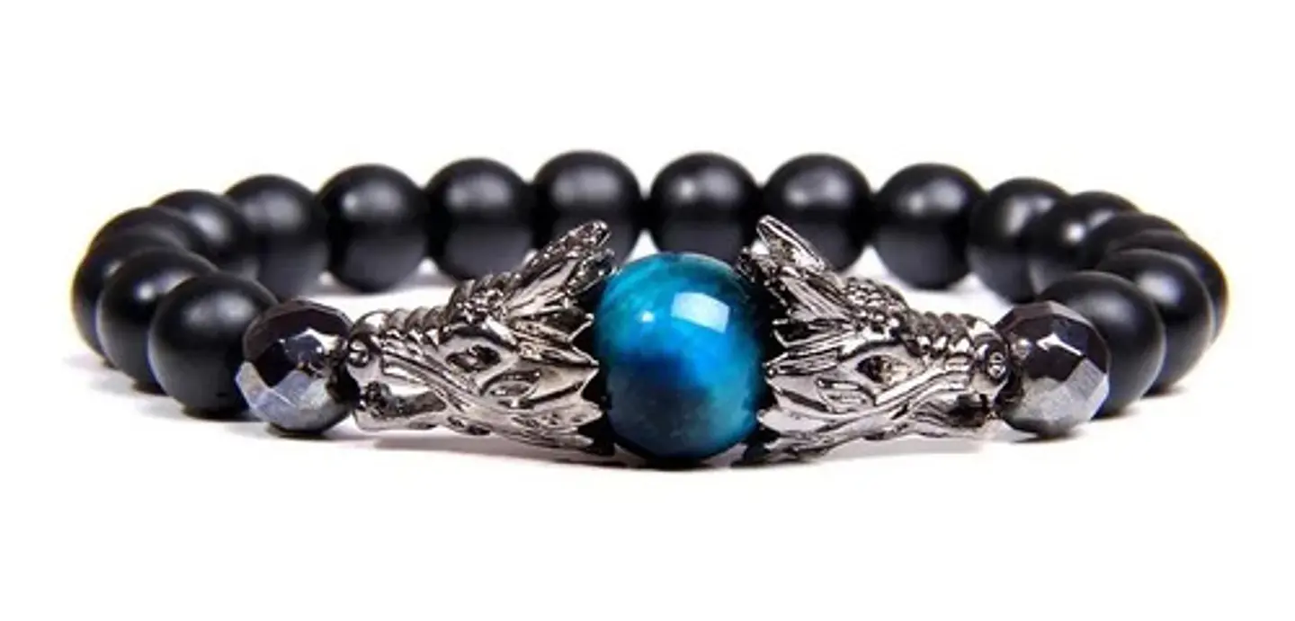 Pulsera Manilla Piedras Volcánicas Dragón Elástico Hombre 4