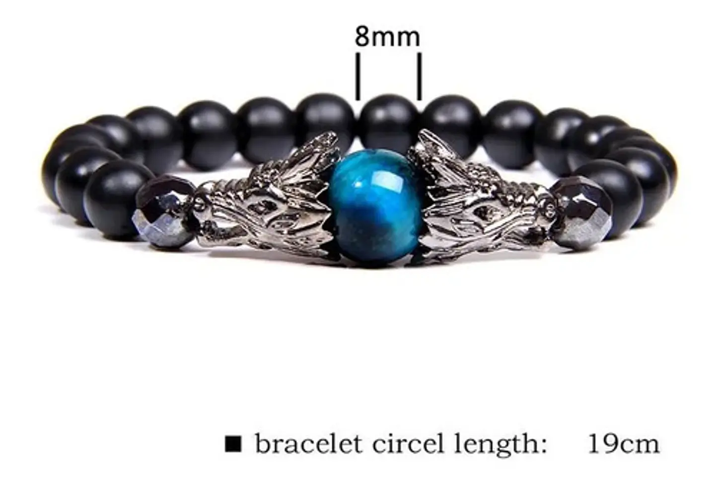 Pulsera Manilla Piedras Volcánicas Dragón Elástico Hombre 5