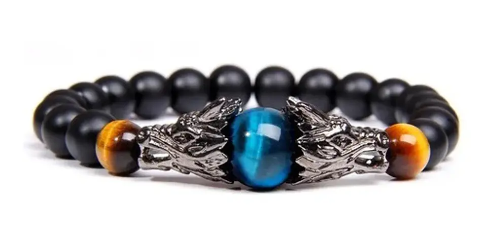 Pulsera Manilla Piedras Volcánicas Dragón Elástico Hombre 6
