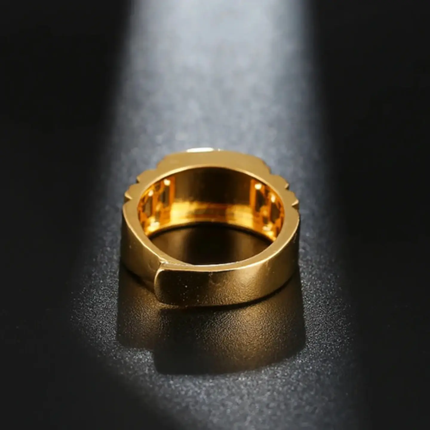 Anillo Argolla Color Oro Piedra Negra Ajustable Para Hombre 5