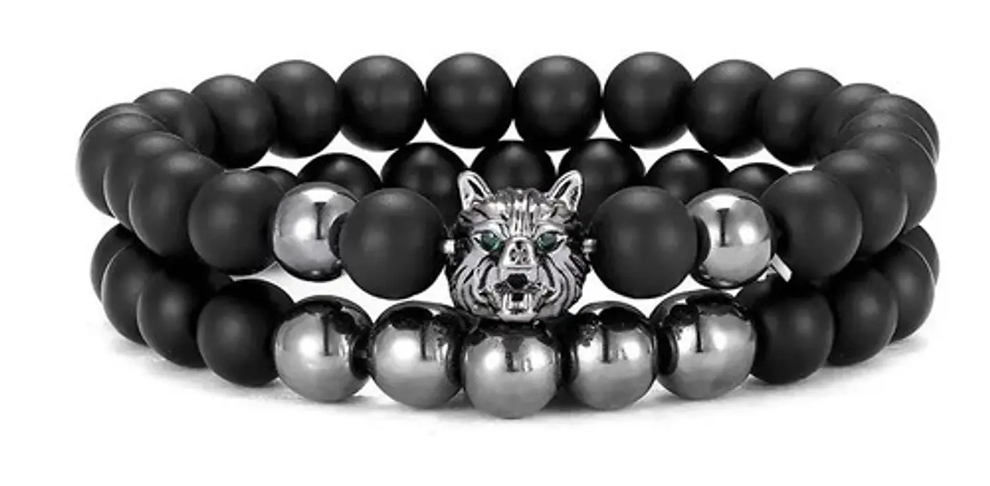 Pulsera Manilla Brazalete Piedras Naturales Lobo Para Hombre 1