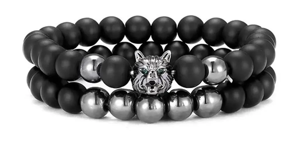 Pulsera Manilla Brazalete Piedras Naturales Lobo Para Hombre 1