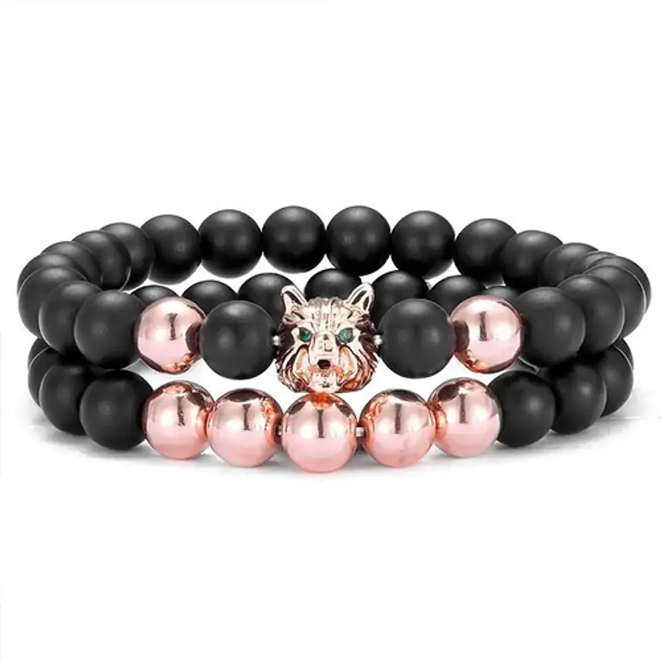 Pulsera Manilla Brazalete Piedras Naturales Lobo Para Hombre 3