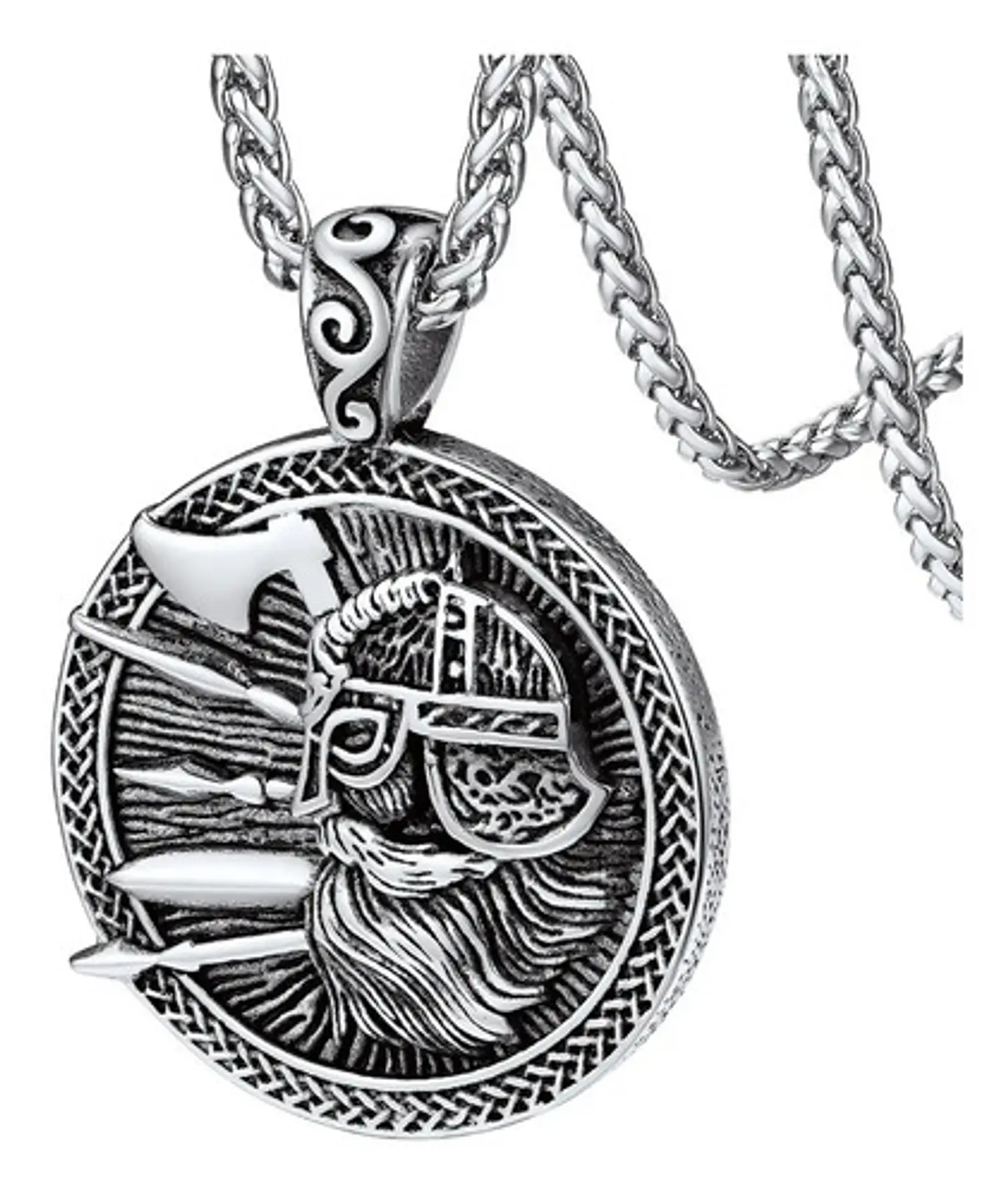 Collar Doble Cara Vikingo Odin Runas Acero Inoxidable Hombre Plateado 1