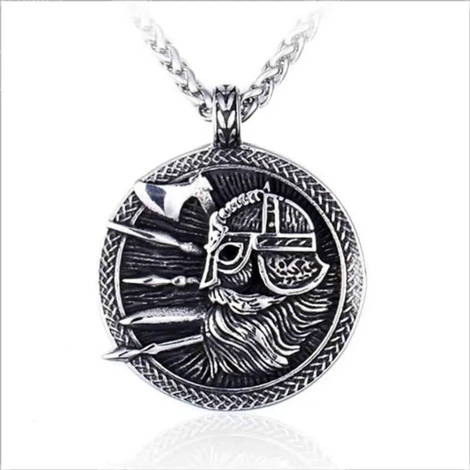 Collar Doble Cara Vikingo Odin Runas Acero Inoxidable Hombre Plateado 2
