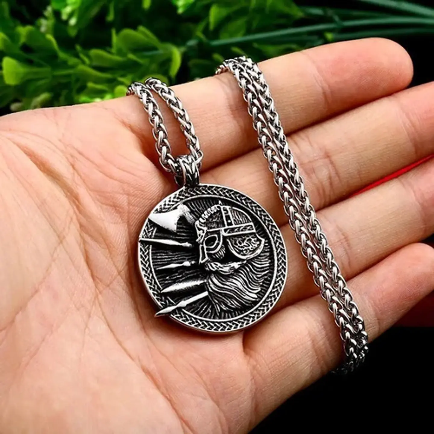 Collar Doble Cara Vikingo Odin Runas Acero Inoxidable Hombre Plateado 5