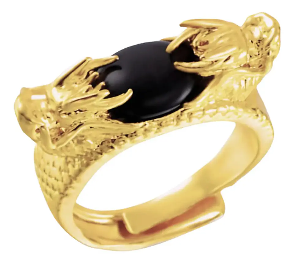 Anillo Ajustable Color Oro Piedra Cabeza Dargon Hombre Mujer 1