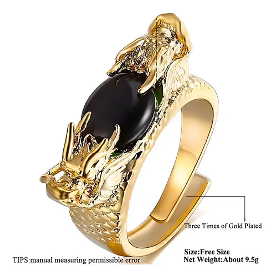 Anillo Ajustable Color Oro Piedra Cabeza Dargon Hombre Mujer 2