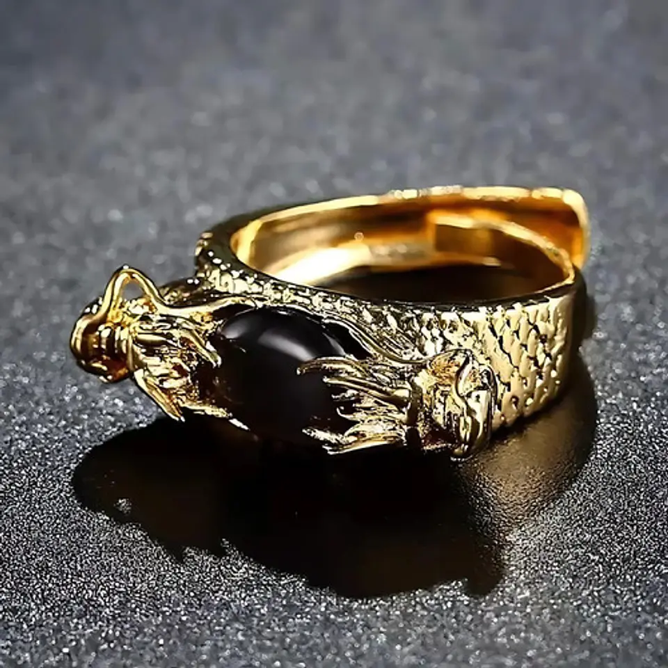 Anillo Ajustable Color Oro Piedra Cabeza Dargon Hombre Mujer 3