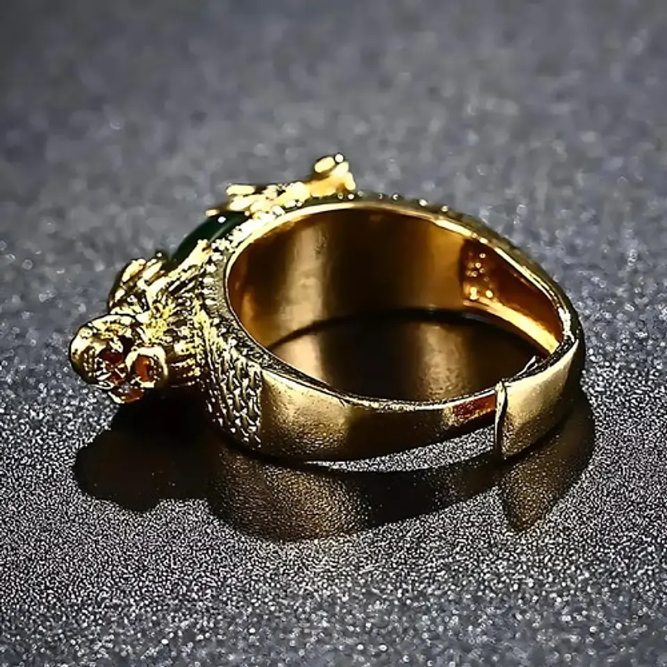 Anillo Ajustable Color Oro Piedra Cabeza Dargon Hombre Mujer 4