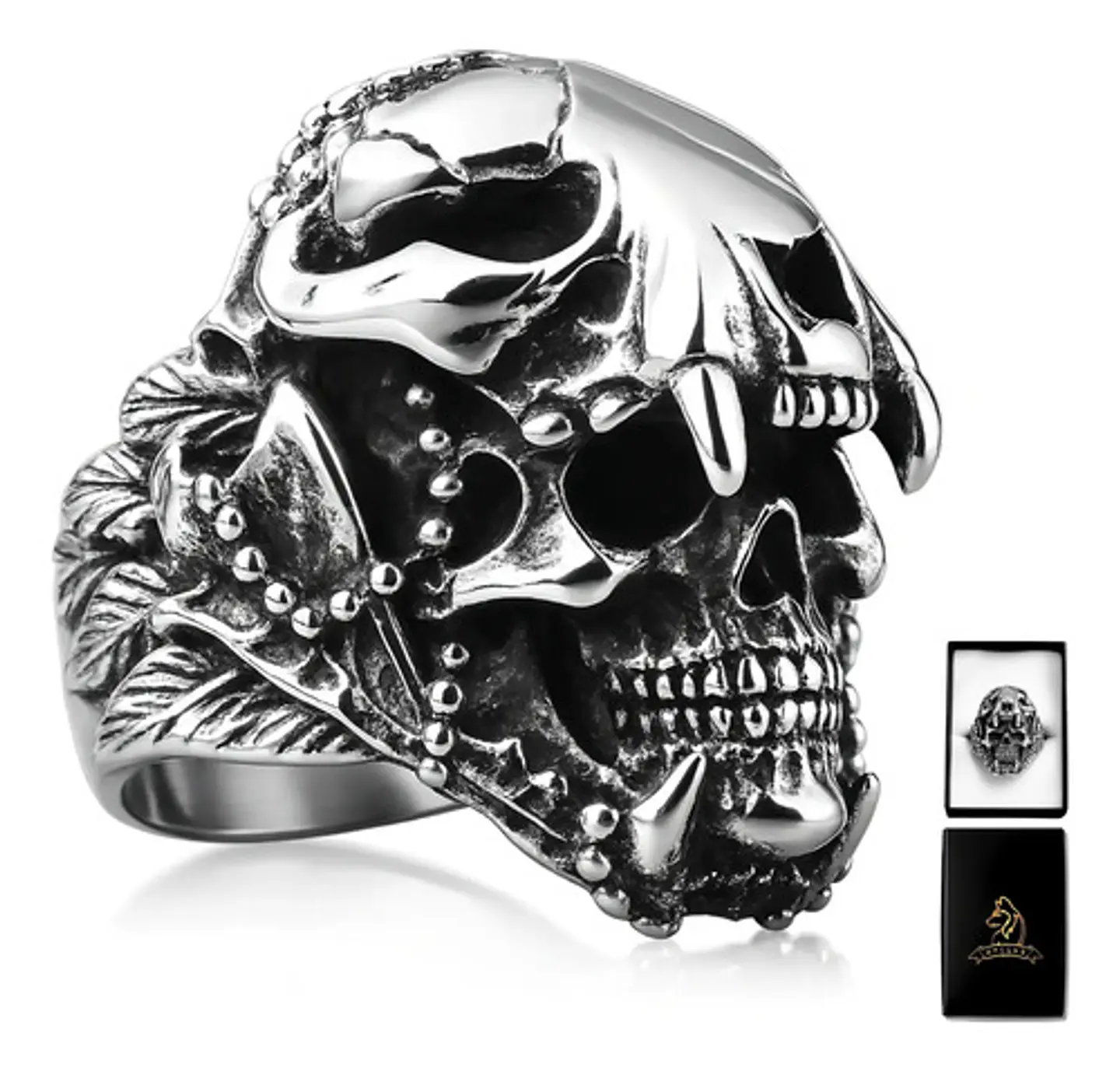 Anillo Cráneo Skull Diente De Sable Acero Inoxidable Hombre 1