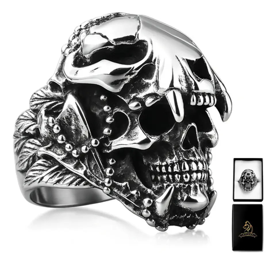 Anillo Cráneo Skull Diente De Sable Acero Inoxidable Hombre 1