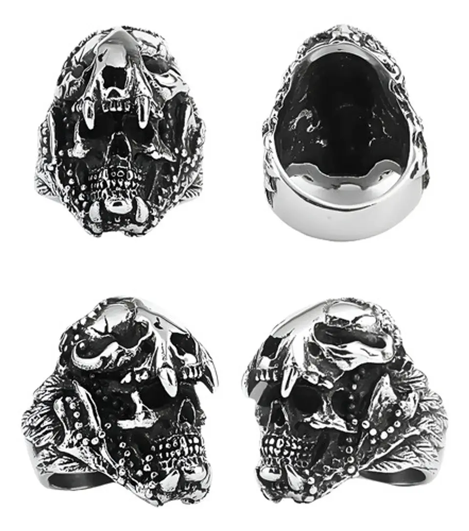 Anillo Cráneo Skull Diente De Sable Acero Inoxidable Hombre 2