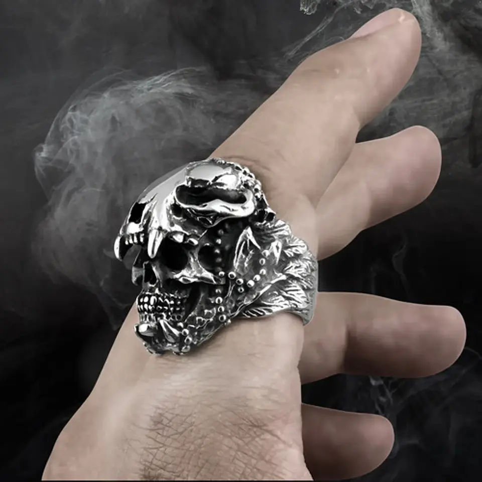 Anillo Cráneo Skull Diente De Sable Acero Inoxidable Hombre 3