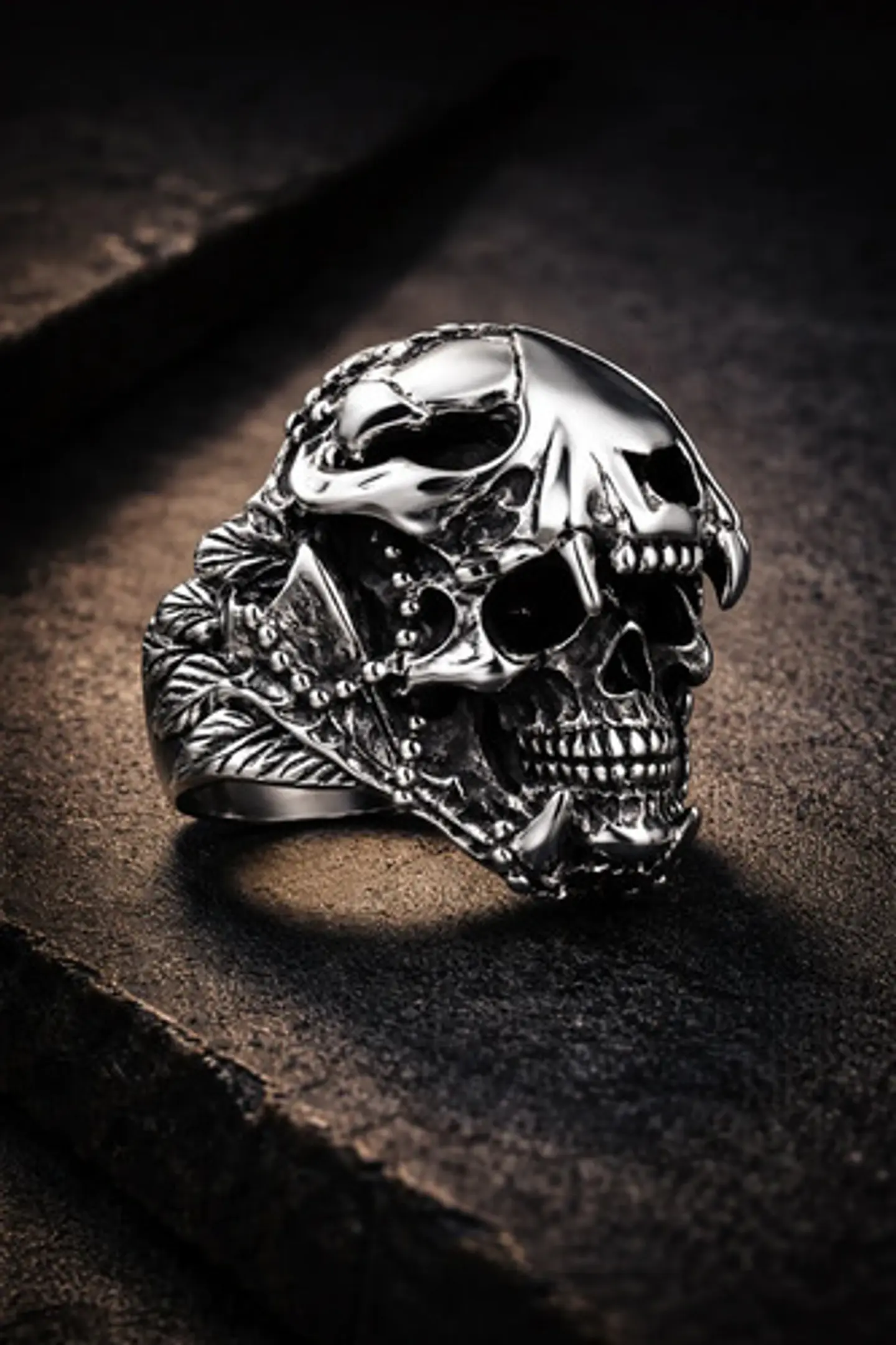 Anillo Cráneo Skull Diente De Sable Acero Inoxidable Hombre 4