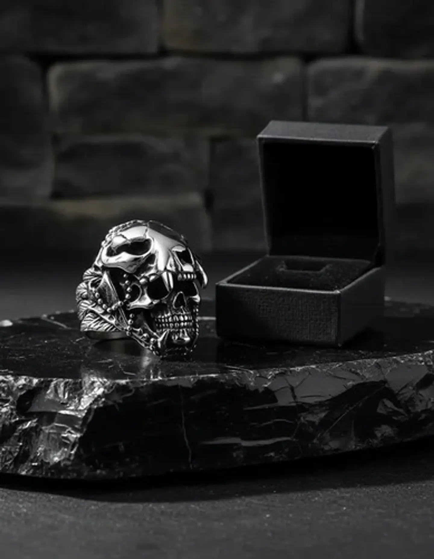 Anillo Cráneo Skull Diente De Sable Acero Inoxidable Hombre 6