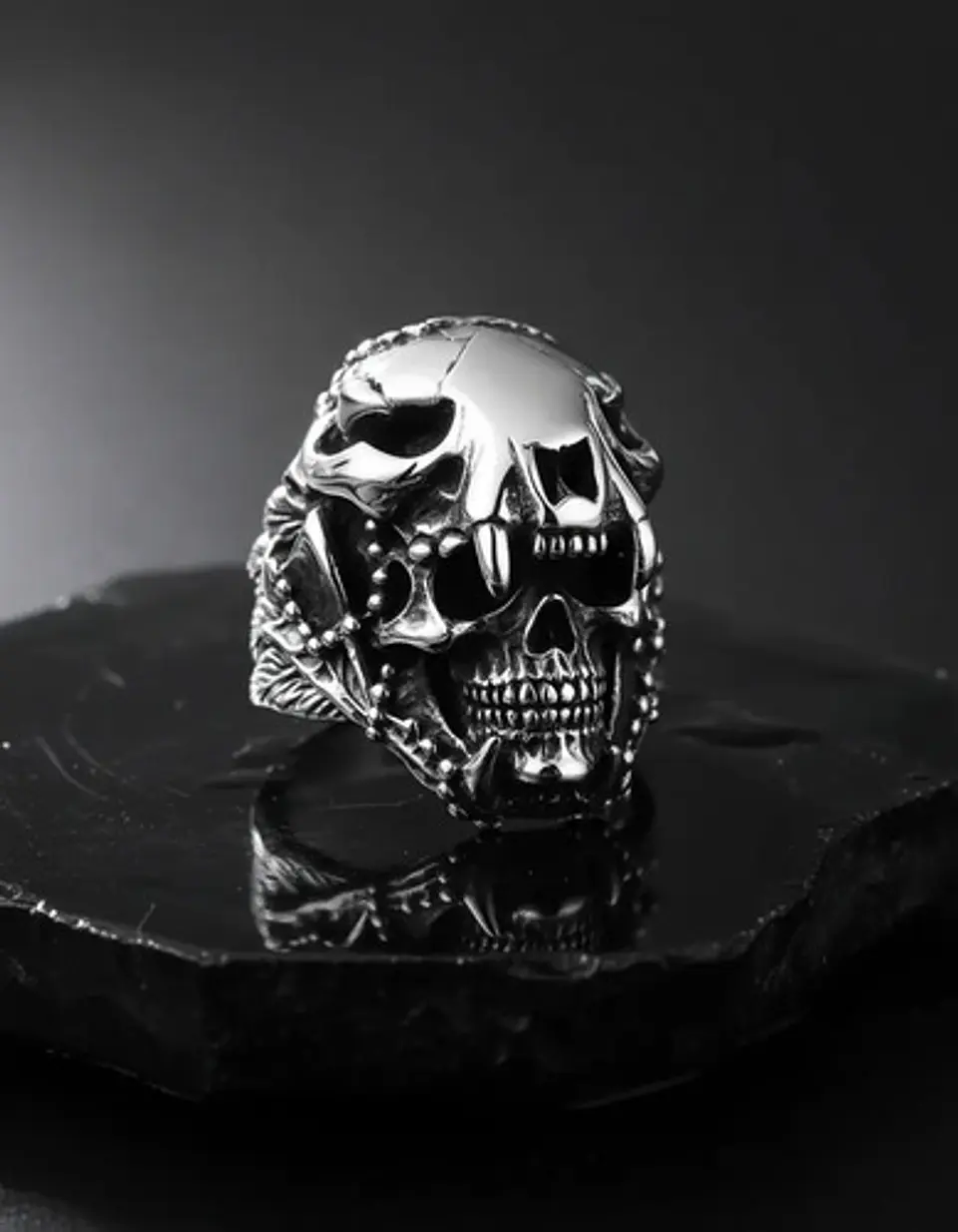 Anillo Cráneo Skull Diente De Sable Acero Inoxidable Hombre 7