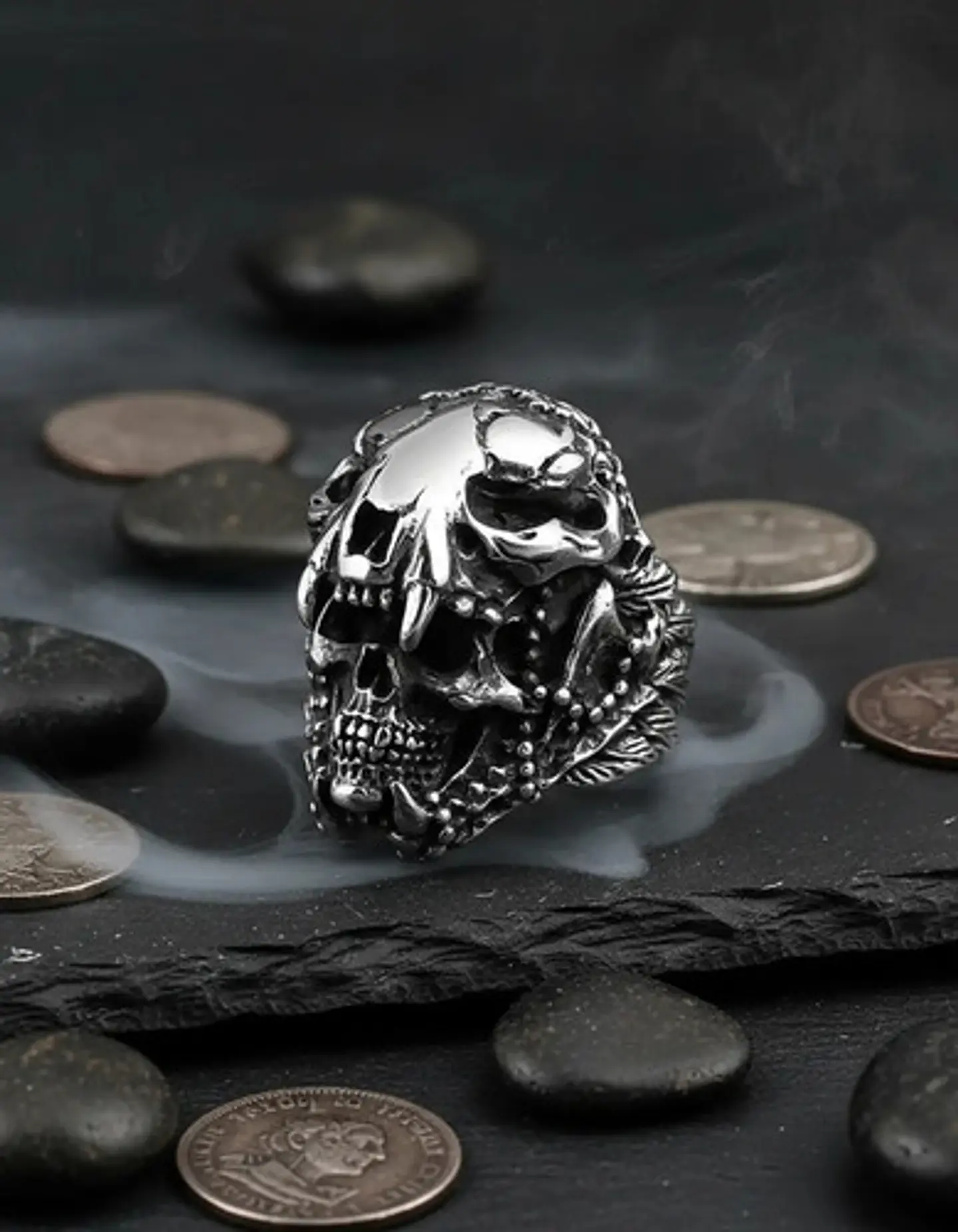 Anillo Cráneo Skull Diente De Sable Acero Inoxidable Hombre 10