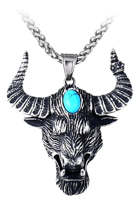Collar Para Hombre Con Dije Minotauro De Acero Color Plata