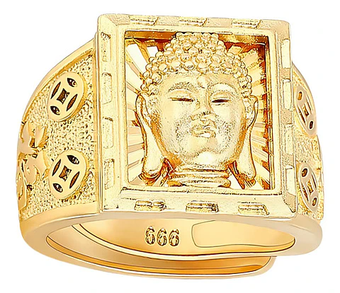 Anillo Ajustable Color Oro Budismo Buda Tallado Para Hombre