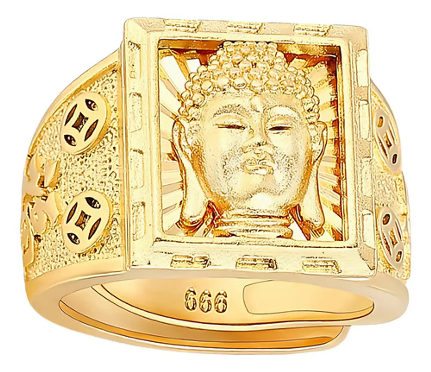 Anillo Ajustable Color Oro Budismo Buda Tallado Para Hombre 1