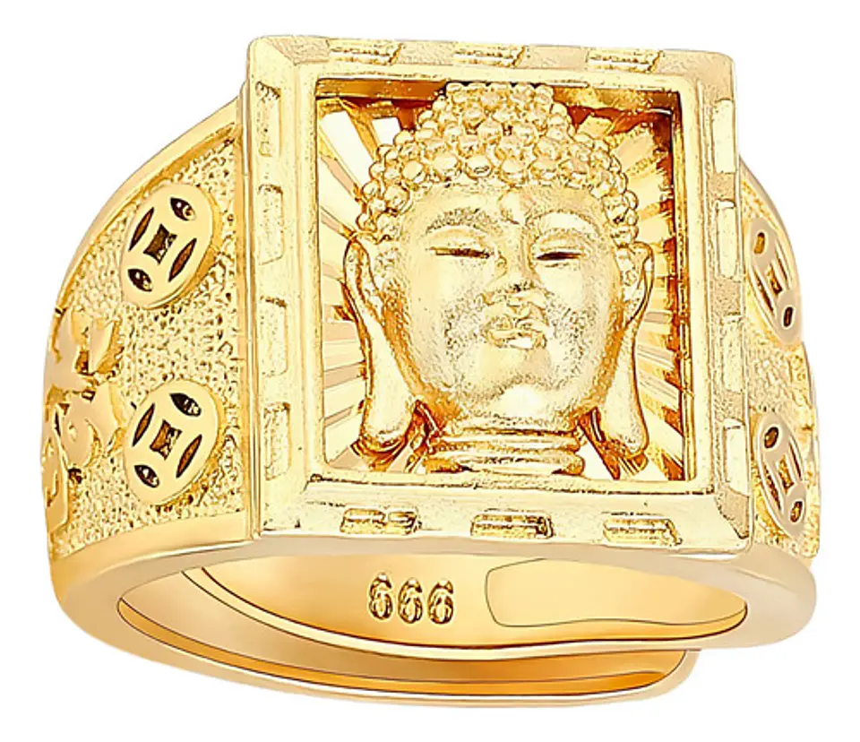 Anillo Ajustable Color Oro Budismo Buda Tallado Para Hombre 1