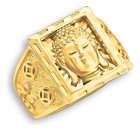 Anillo Ajustable Color Oro Budismo Buda Tallado Para Hombre