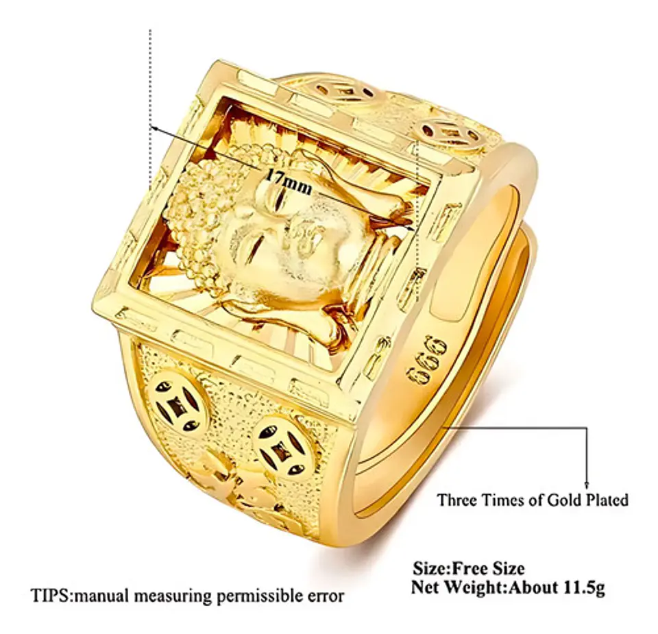 Anillo Ajustable Color Oro Budismo Buda Tallado Para Hombre 3