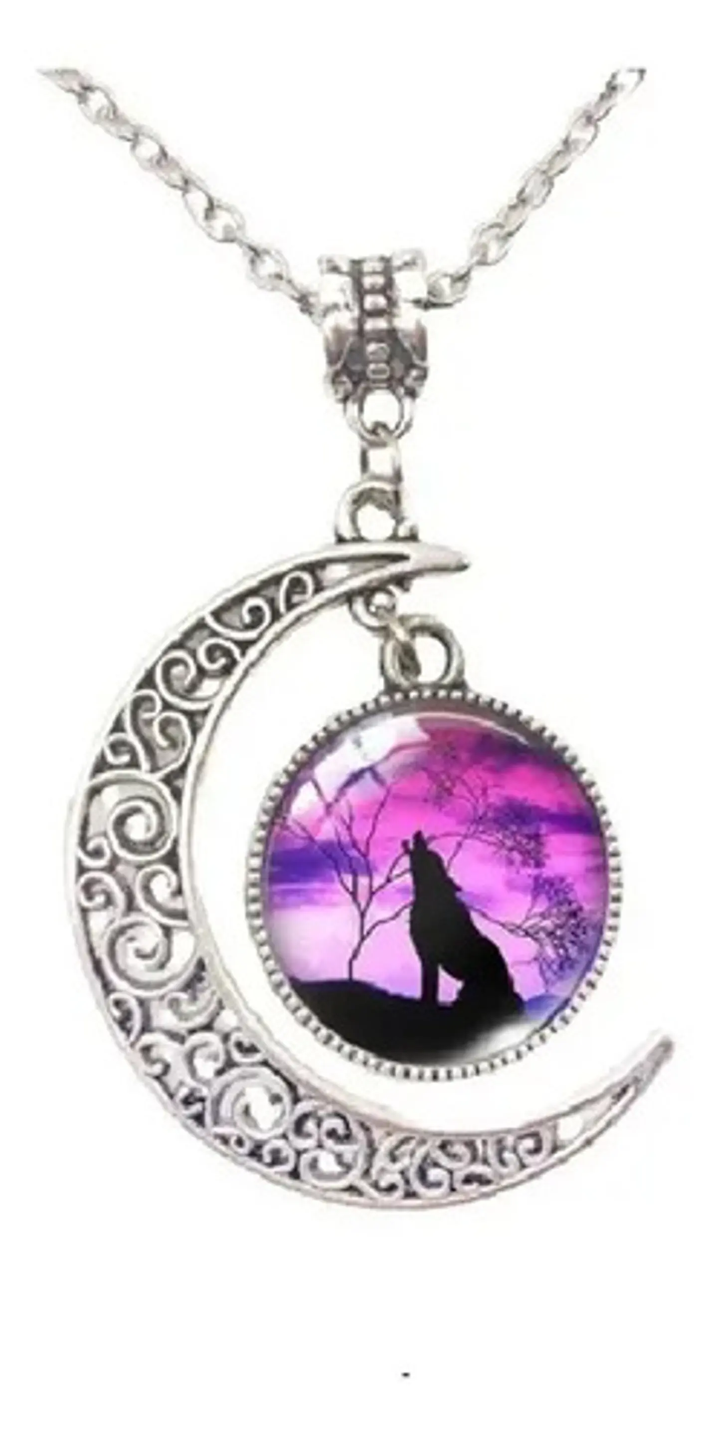 Collar Lobo Vikingo Nórdico Luna Color Plata Mujer Y Hombre 1