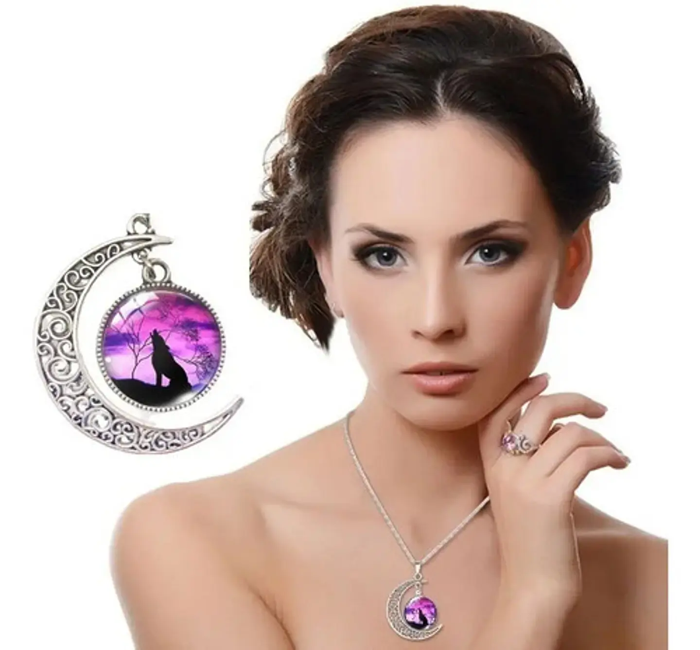 Collar Lobo Vikingo Nórdico Luna Color Plata Mujer Y Hombre 2