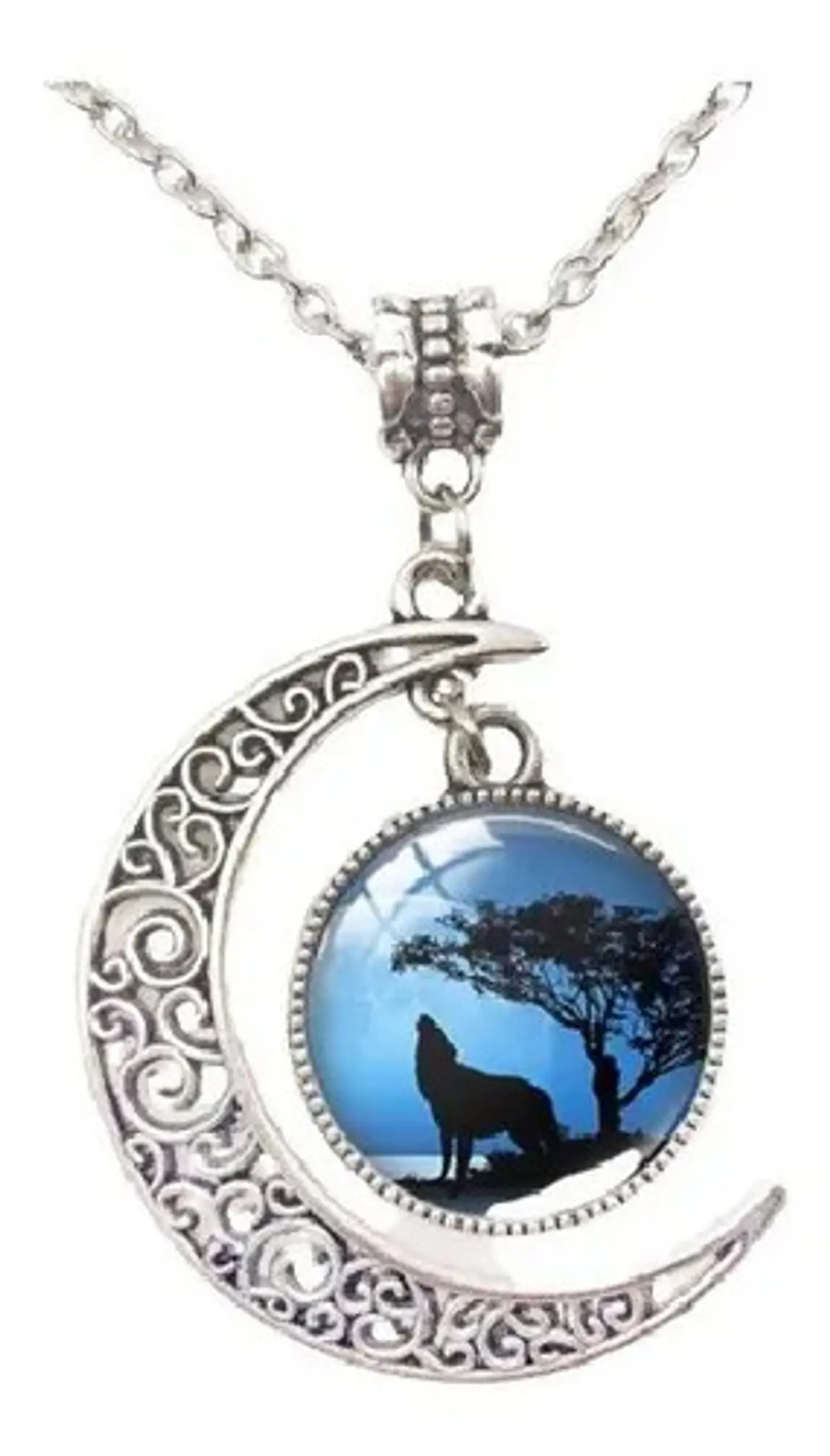 Collar Lobo Vikingo Nórdico Luna Color Plata Mujer Y Hombre 4