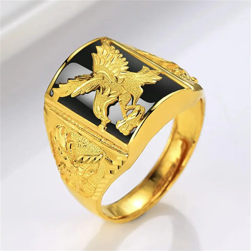Anillo Argolla Águila Piedra Americana Ajustable Para Hombre 6