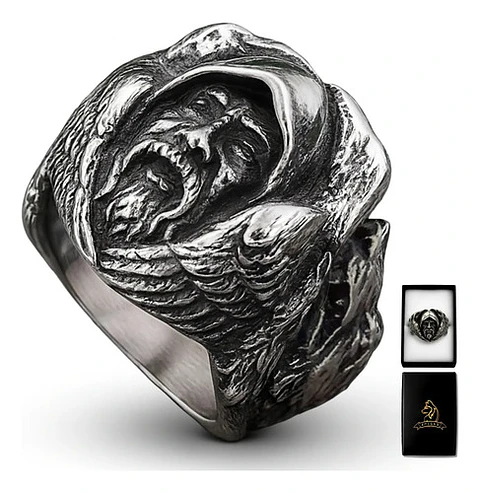 Anillo Color Plata Vikingo Lobo Odin Acero Inoxidable Hombre