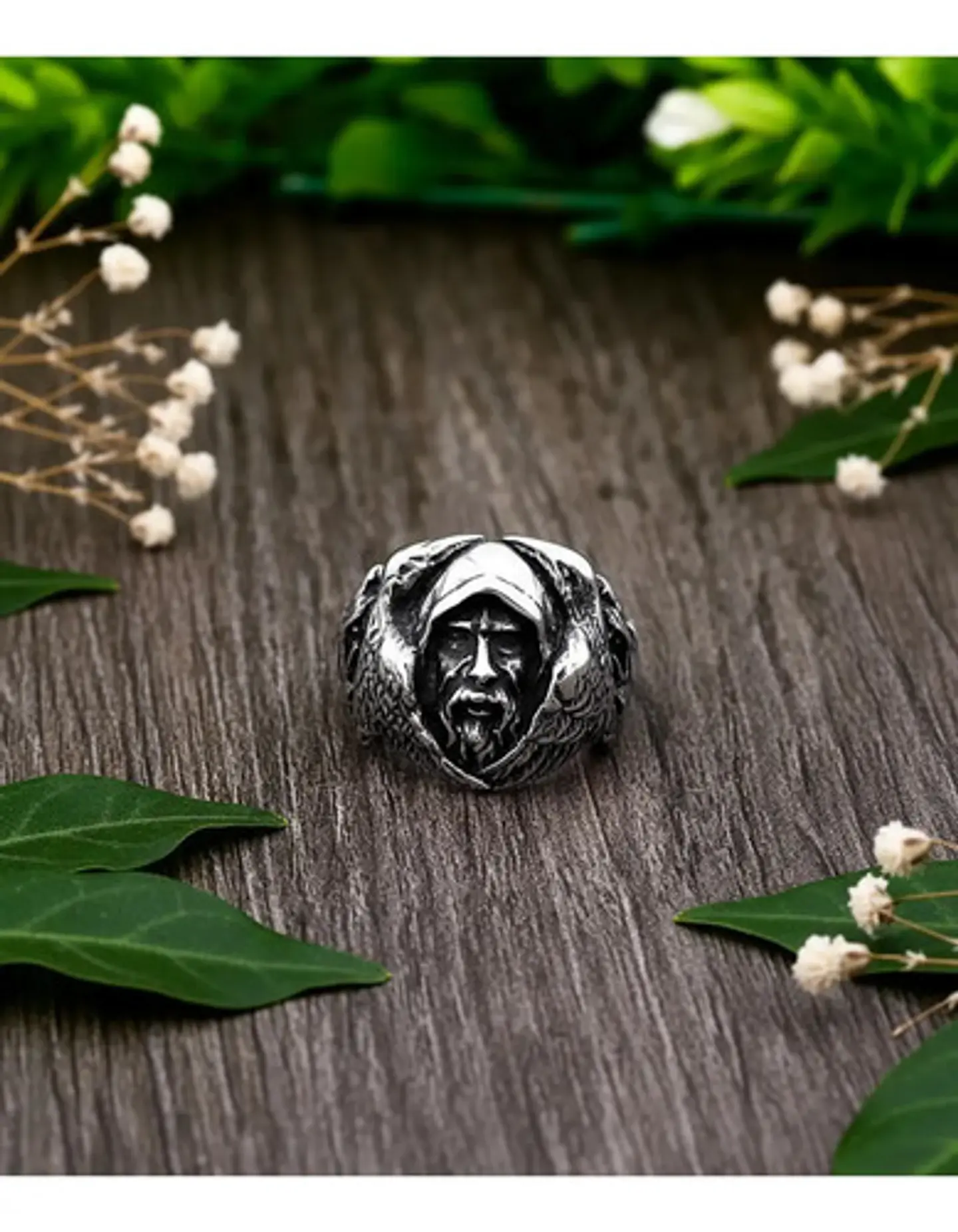 Anillo Color Plata Vikingo Lobo Odin Acero Inoxidable Hombre 3
