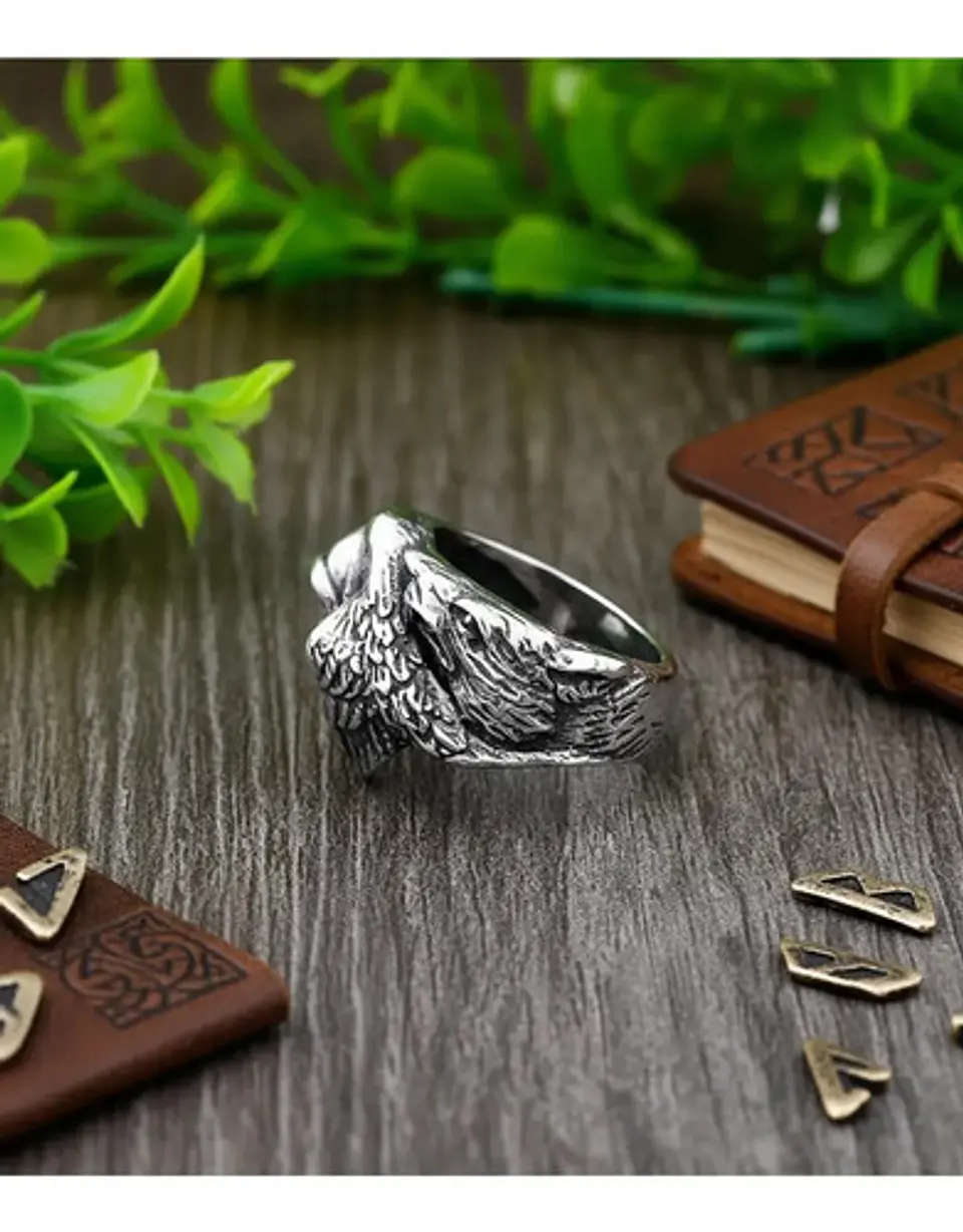 Anillo Color Plata Vikingo Lobo Odin Acero Inoxidable Hombre 4