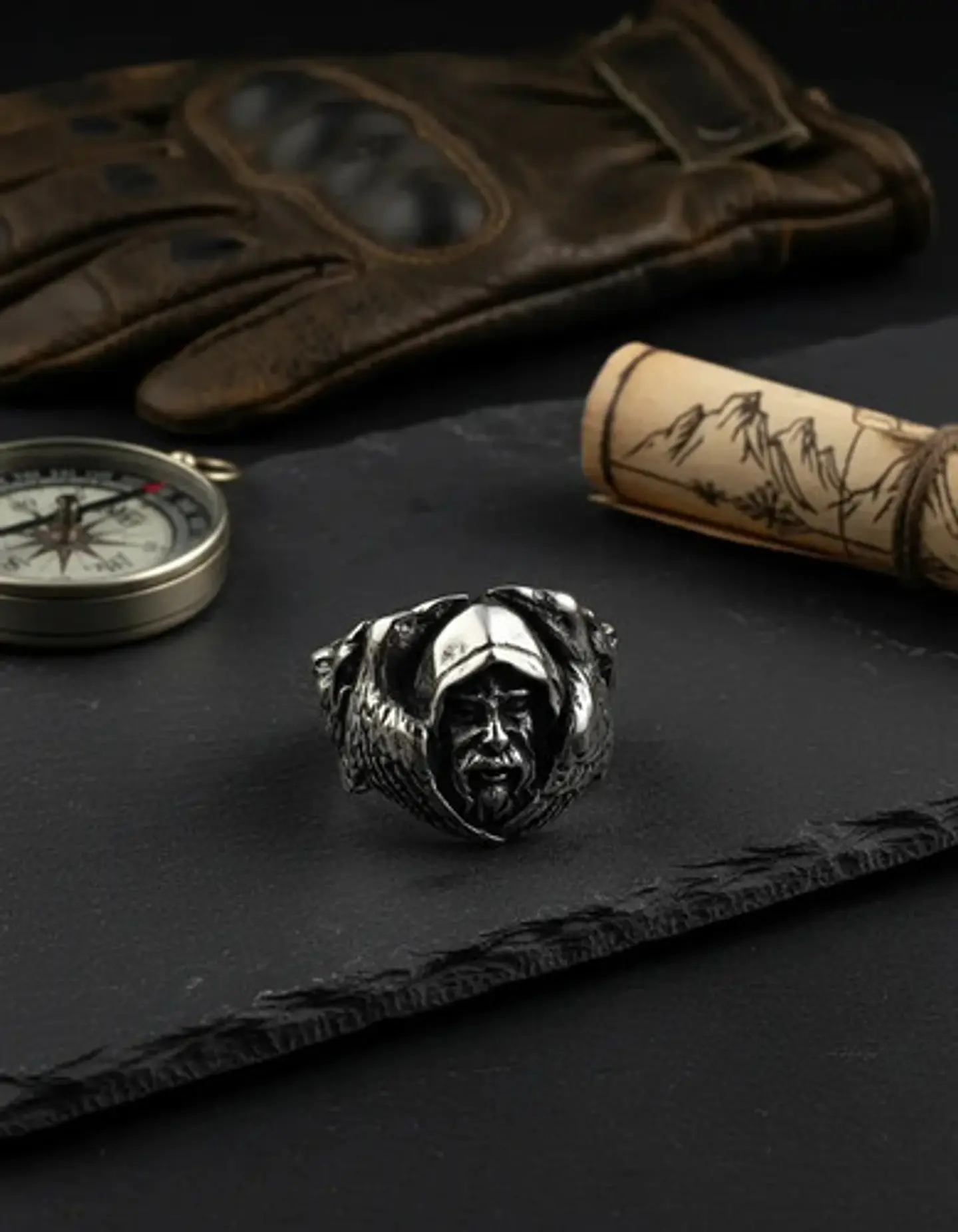 Anillo Color Plata Vikingo Lobo Odin Acero Inoxidable Hombre 8