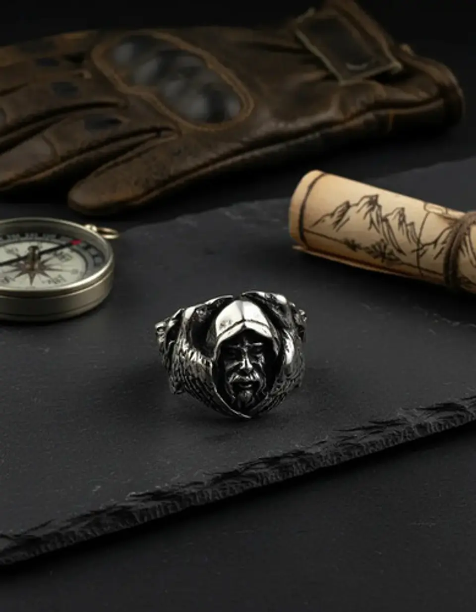 Anillo Color Plata Vikingo Lobo Odin Acero Inoxidable Hombre 8