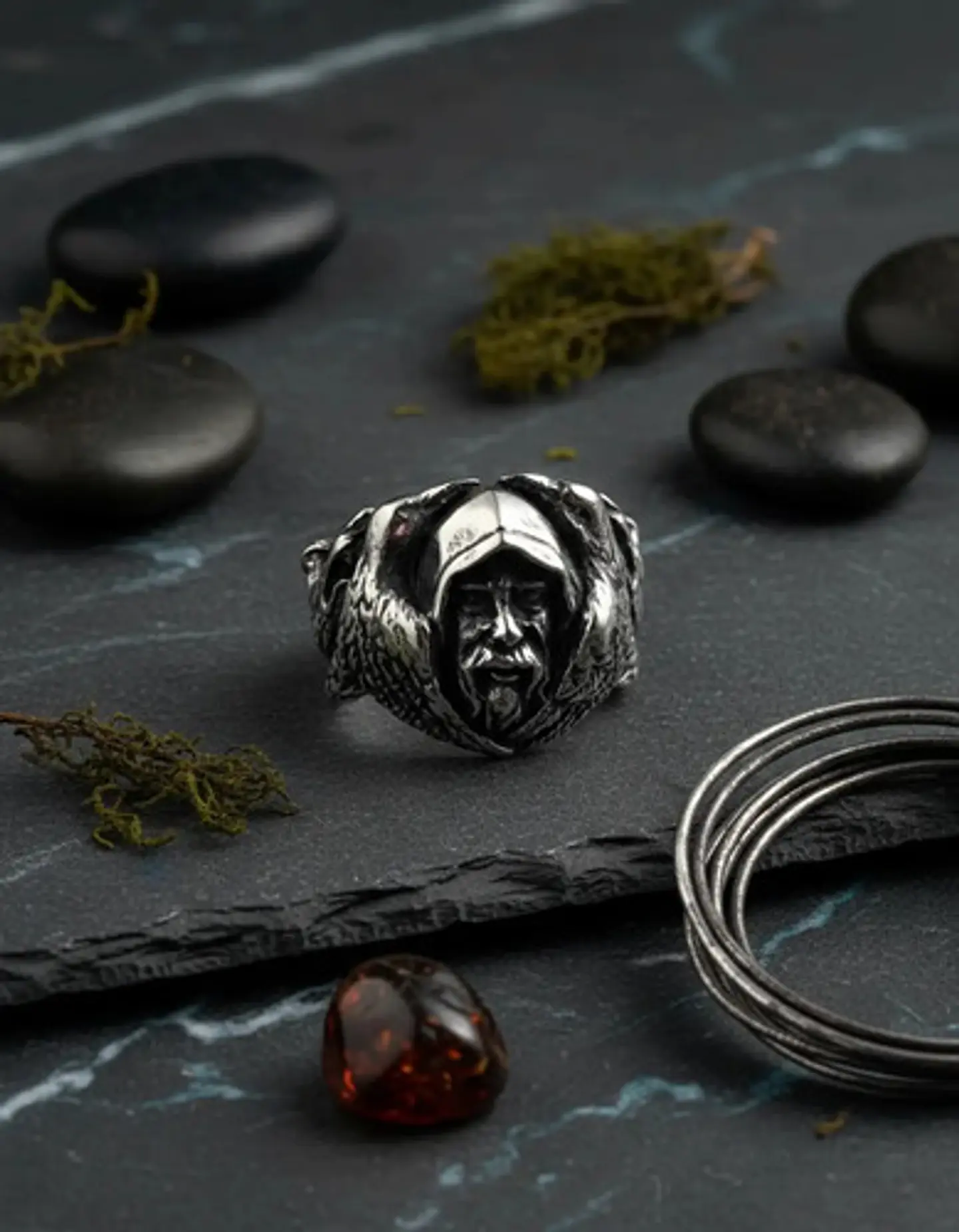 Anillo Color Plata Vikingo Lobo Odin Acero Inoxidable Hombre 9