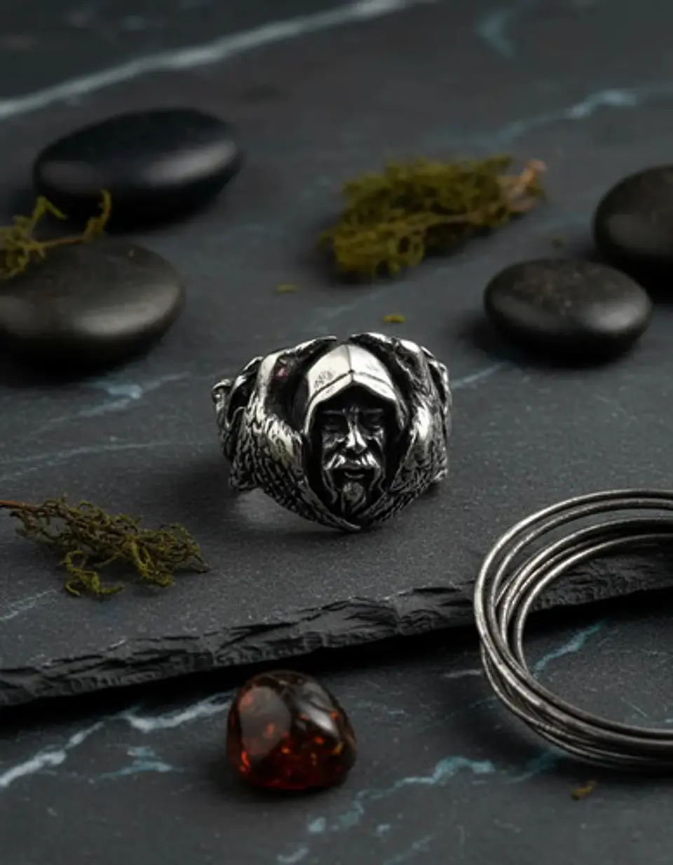 Anillo Color Plata Vikingo Lobo Odin Acero Inoxidable Hombre 9
