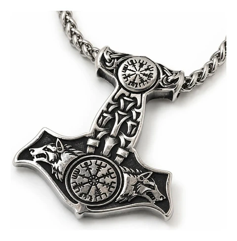 Collar Vikingo De Acero Para Hombres Dije Thor Mjölni Lobos
