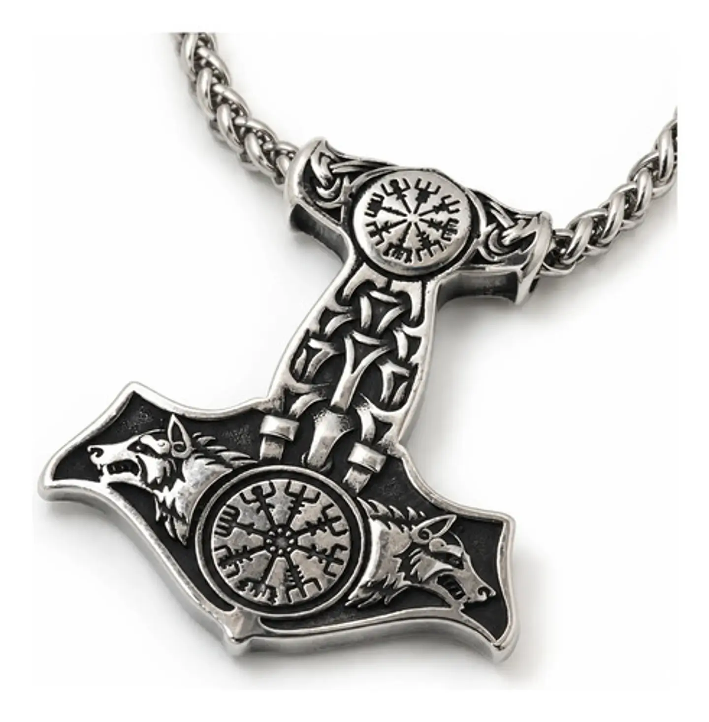 Collar Vikingo De Acero Para Hombres Dije Thor Mjölni Lobos 1