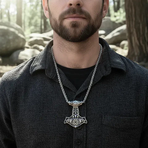 Collar Vikingo De Acero Para Hombres Dije Thor Mjölni Lobos