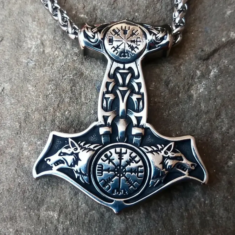 Collar Vikingo De Acero Para Hombres Dije Thor Mjölni Lobos 4
